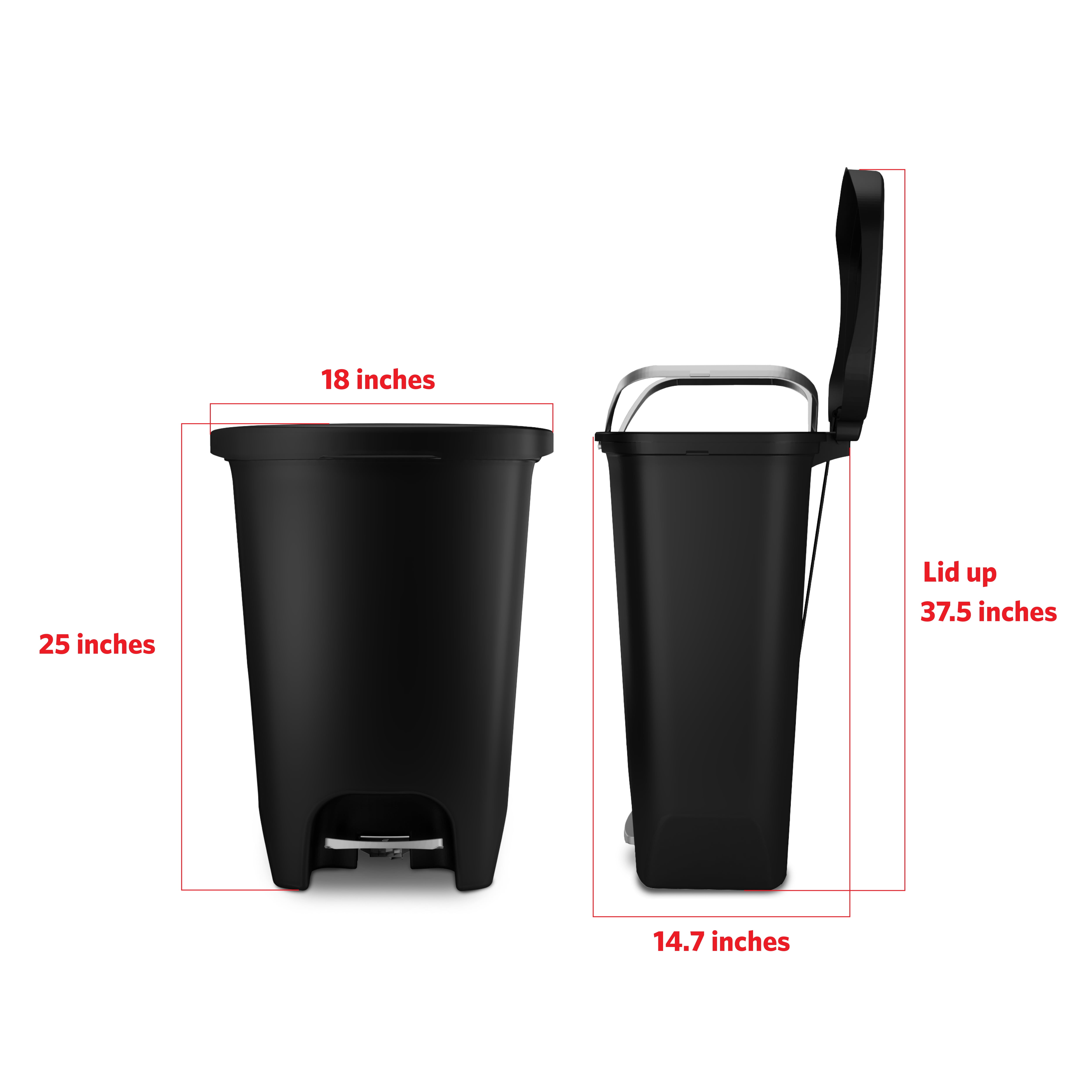Glad 13 Gallon Plastic Step on Trash Can, Black