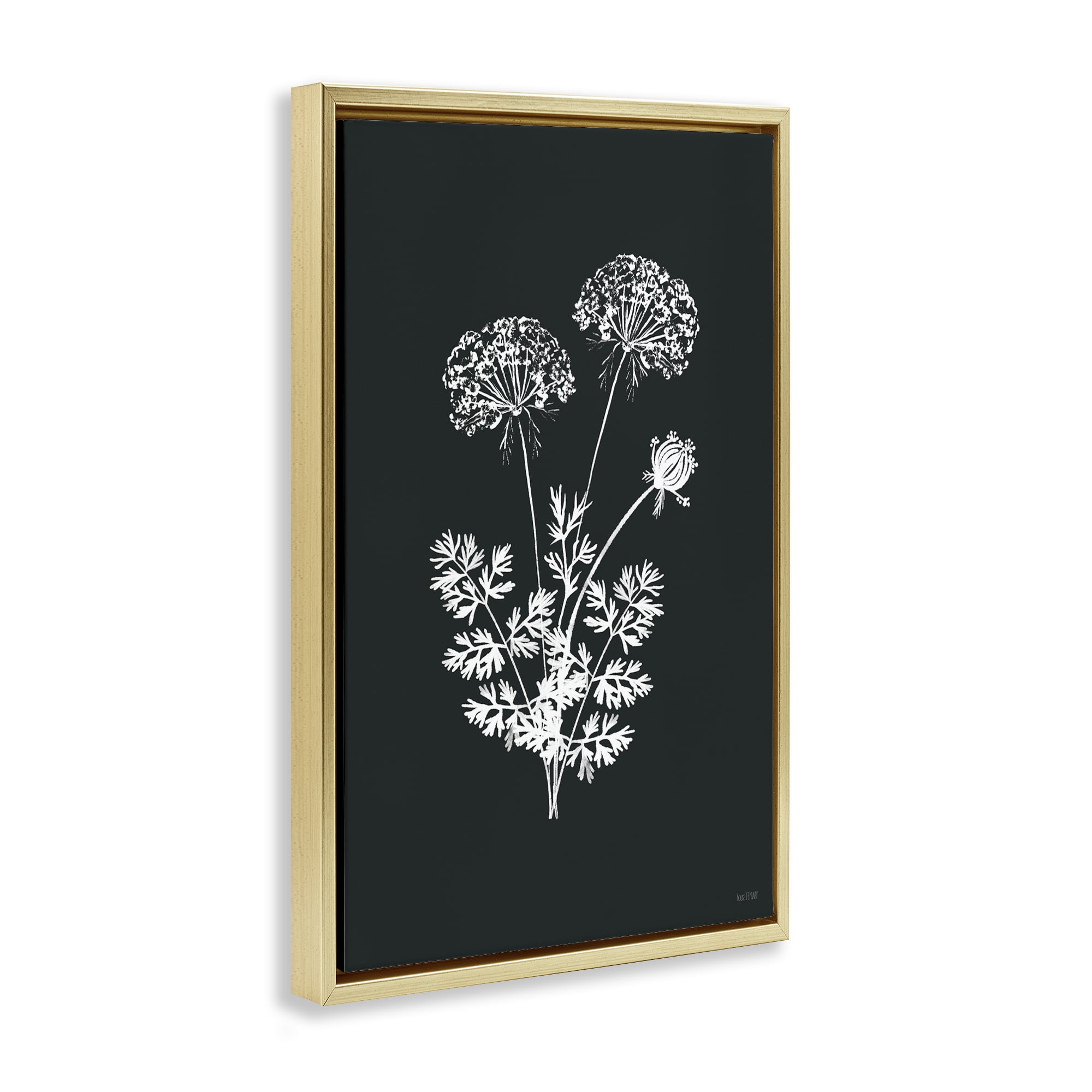 Stupell Industries Black Herb Bunches Botanical & Floral Painting Gold Floater Framed Art Print Wall Art, 21 x 31