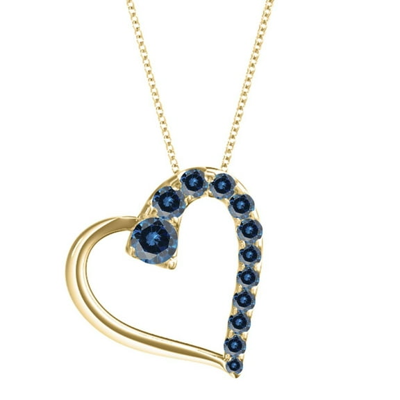 Mauli Jewels 1.00 Carat Natural Round Blue Diamond Heart Shape Pendant Necklace For Women In 14K Solid Rose White Yellow Gold With 18 Gold Plated 925 Sterling Silver Box Chain|Silver Chain