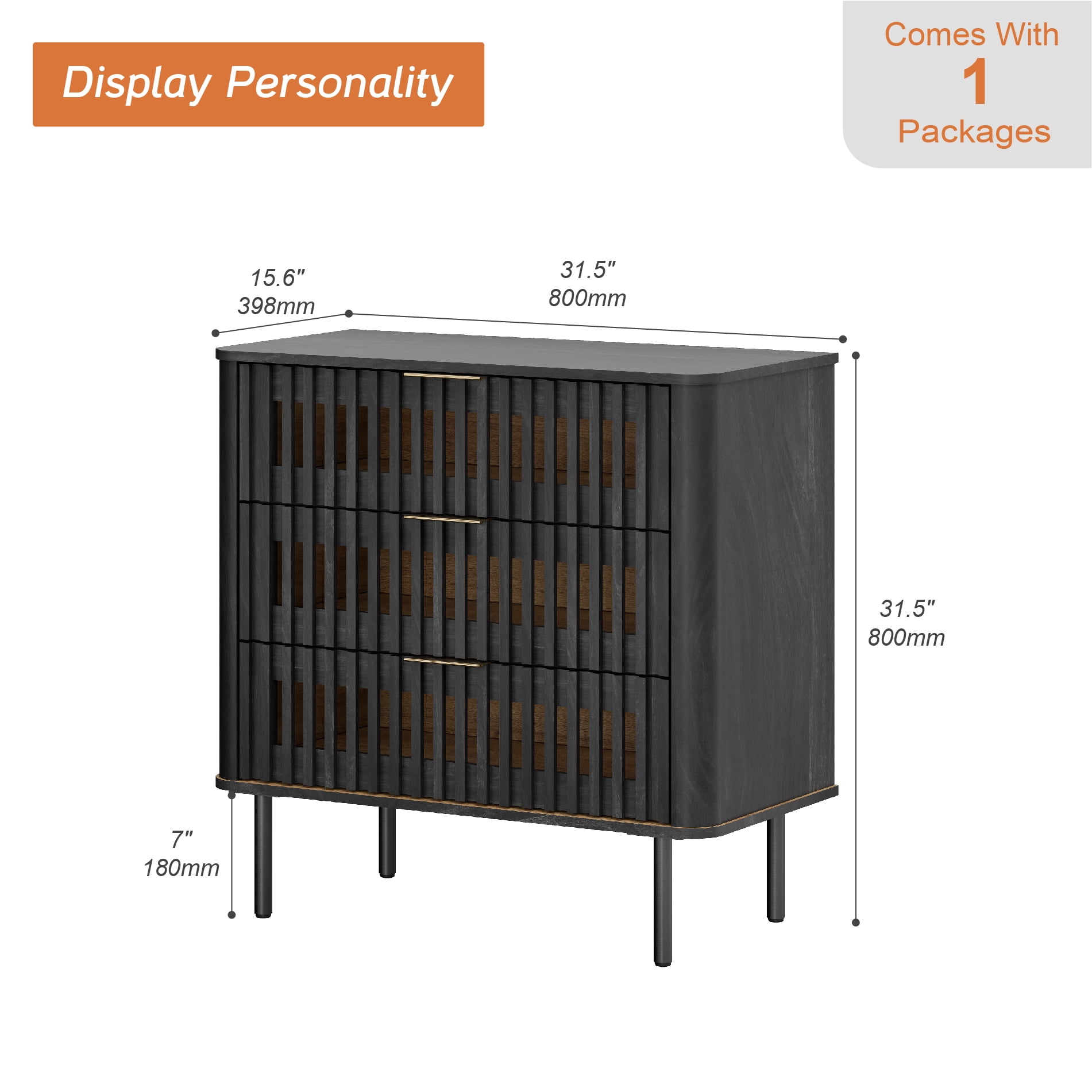 31.5"W Sideboard Buffet Cabinet with Storage, Fluted Kitchen Buffet Storage Cabinet with 3 Drawer, Large Coffee Bar Cabinet, Modern Buffet Table for Dining Living Room, Black