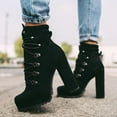 thumbnail image 3 of Heeled Boots For Women Round Toe Lace UP High Heels Boots Mid Calf Shoes, 3 of 5