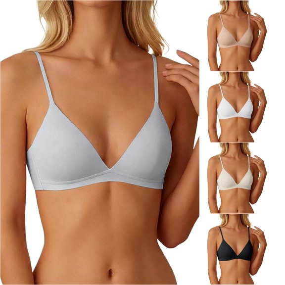 Danyang Wirefree Bra Triangle Cup Thin Strap Seamless Light Lined Comfort Ladies Underwear Daily Use,Grey,XL
