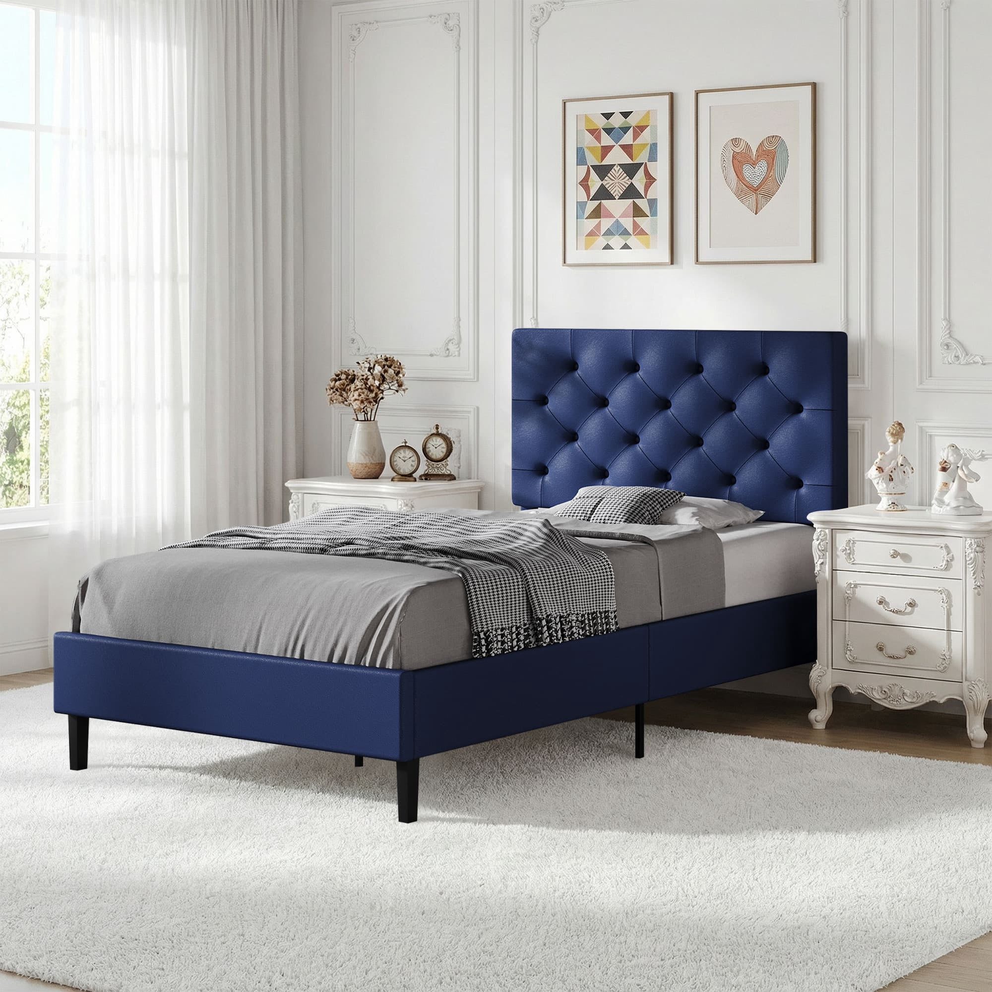 4 Ever Winner 44.13 in Upholstered and Adjustable Height Platform Bed, Twin