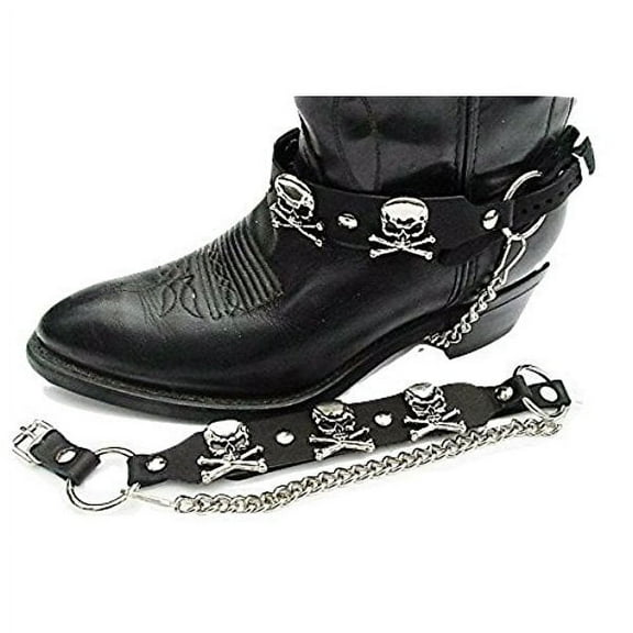Biker Boots Boot Chains Black Leather with Skull & Crossbones Ornaments