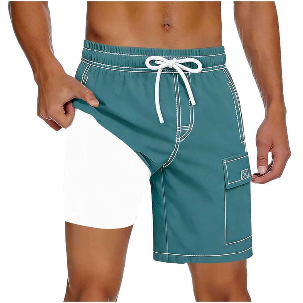 Pantalones Cortos para Hombre de Cintura Elástica con Bolsillos Secado Rápido Multi Bolsillo Pantalones de Natación Playa