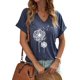 thumbnail image 1 of Camisetas de mujer con cuello en V y estampado de diente de león de manga corta casual camisetas lindas camisas gráficas blusa de color sólido, 1 of 3