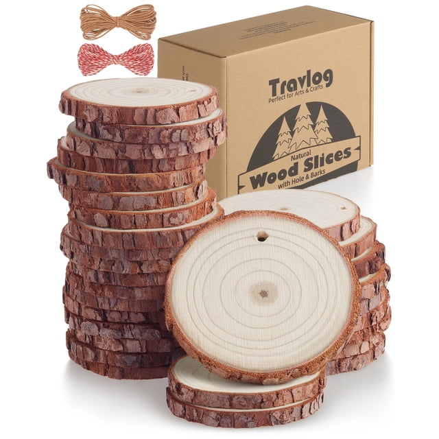 Rebanadas para madera Travlog Natural con corteza, 30 unidades, 7-8 cm