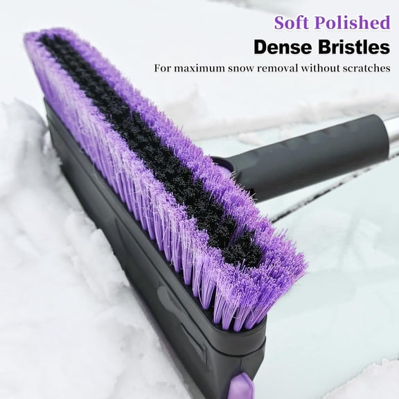 56 Inch Truck Snow Brush and Ice Scraper with Long Handle, Heavy Duty Snow Broom with Foam Grip for Pushing Heavy Snow for SUV Car Automobile Vehicle Windshield Window - Purple