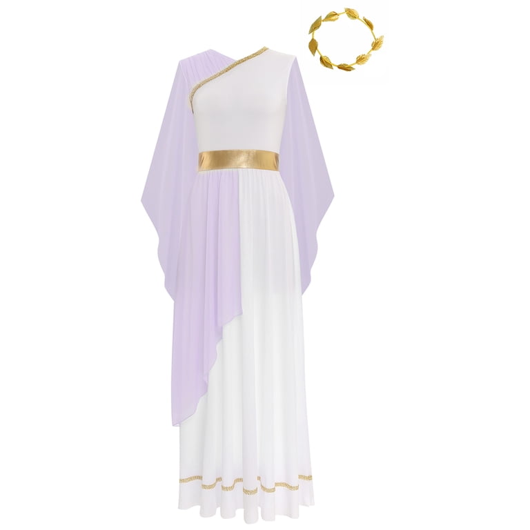 greek princess dress up Doomiva Womens Grecian Princess Toga Fancy Dress Up Empress Greek Costume Long Dress with Garland Lavender XL, Women's, Purple