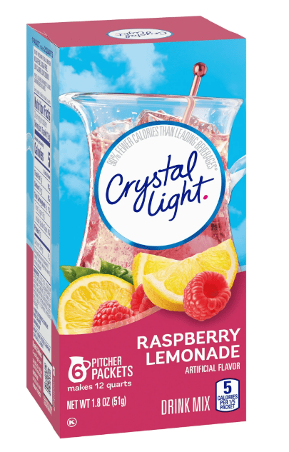 (Pack of 4) Crystal Light Raspberry Lemonade Artificially Flavored Powdered Drink Mix, 6 ct Pitcher Pack (2in1) Miras Trademark Measuring Spoon Included)
