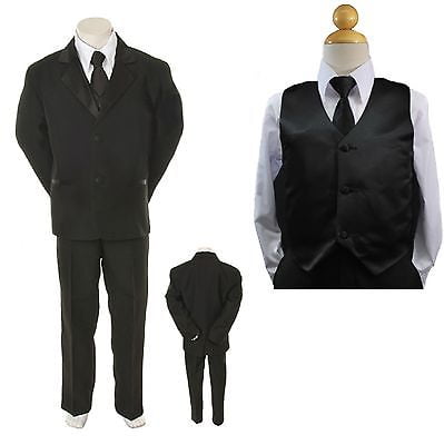 Kid Child Boy Black FORMAL Wedding Party Tuxedo Suit Royal Blue Bow Tie sz 5-14 