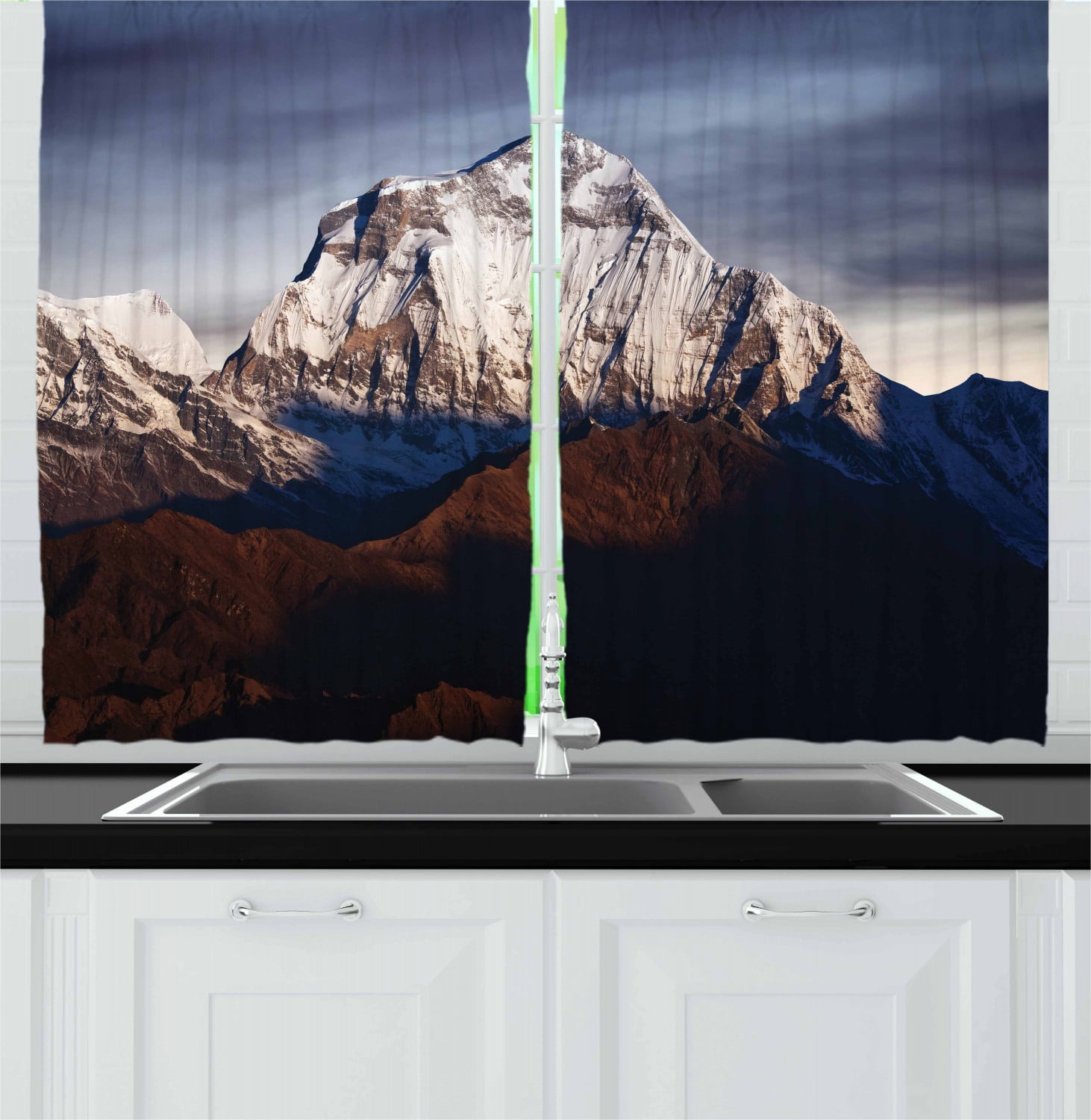 Nepal Curtains 2 Panels Set, Panoramic Photograph of Mount Dhaulagiri