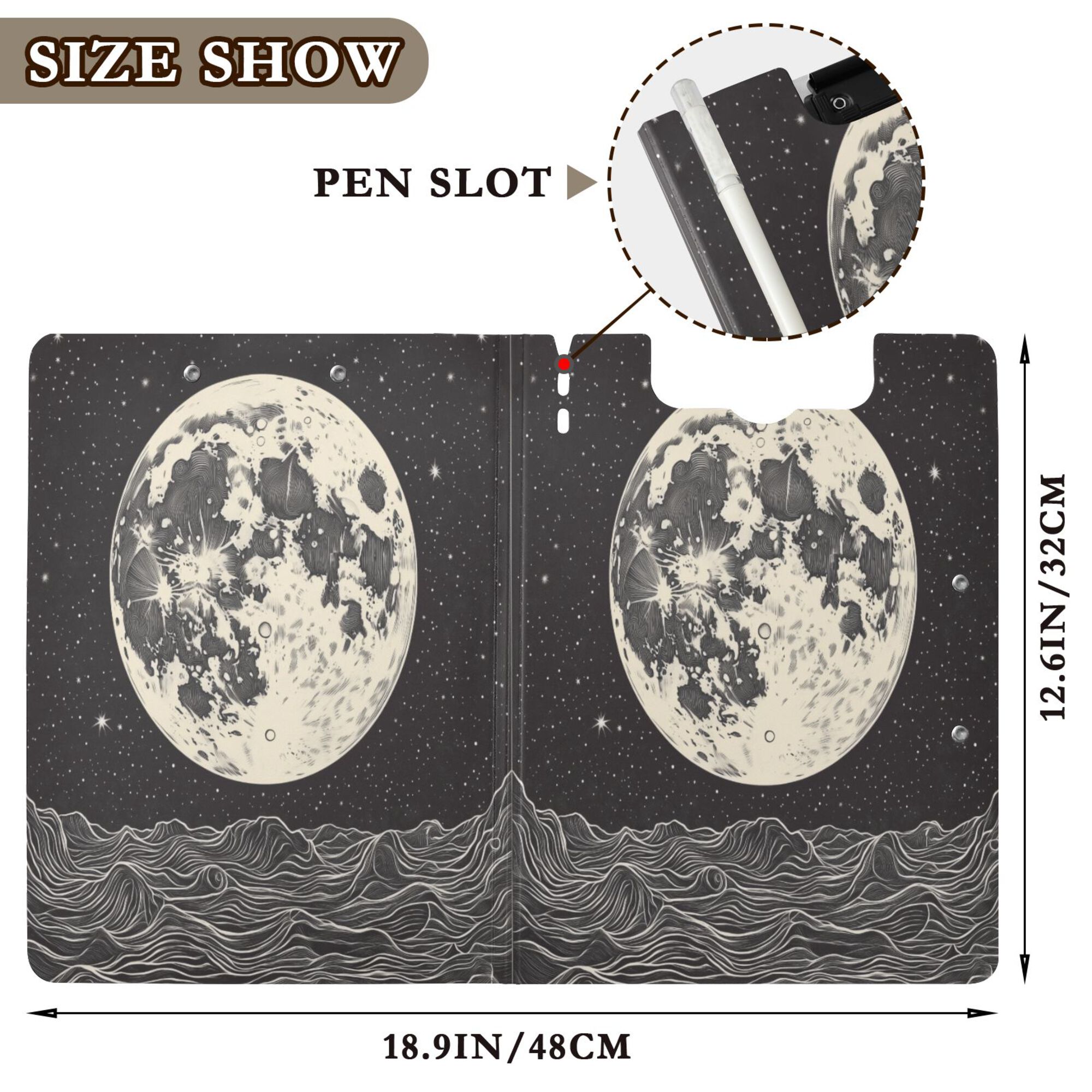 FORMRS A4 Clipboard Folder with Pen Holder Horizontal Foldable School Office Binder, Beige Moon