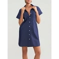 thumbnail image 2 of SUNSIOM Robe-Chemise en Denim pour Femmes, Col à Revers, Manches Courtes, Robe en Jean Courbée, Boutonnée, Haut Décontracté avec Poches, 2 of 8