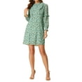 thumbnail image 3 of INSPIRE CHIC Women's Floral Tie Waist Long Sleeve Ruffle Chiffon Dress L Green, 3 of 8
