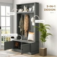 Hall Tree, Entryway Bench w/ Coat Rack, Shoe Gray