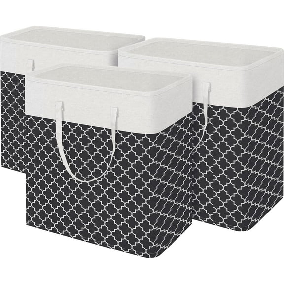 3-Pack Laundry Basket, Freestanding＆Waterproof Laundry Hamper, Collapsible Tall Clothes Hamper with Easy Carry Handles for Clothes, Towels in the Family and Dorm,Clover Black,100L