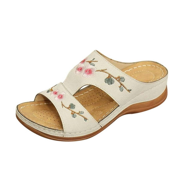 Snorda Summer Ladies Fashion Wedge Heel Embroidery Flower Sandals Women's Shoes