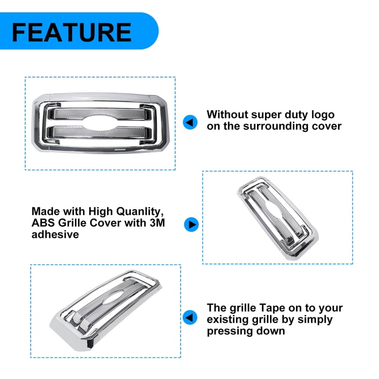 Triple Chrome Plated ABS Grille Overlay – Easy Snap-On Installation, No Cutting
