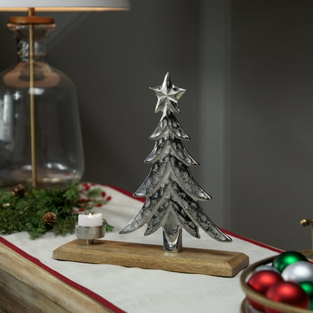 Northlight Downswept Tree with Star Topper Metal Christmas Tealight Holder - 11.5"