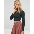 thumbnail image 3 of Women's Half-Turtleneck Solid Color Knitted T-shirt Slim Fit Midriff-Baring Top, 3 of 3