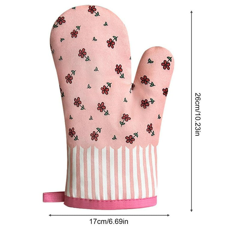 Nachvorn Oven Mitts, Premium Heat Resistant Kitchen Gloves Cotton & Polyester Quilted Oversized Mittens, 1, Pink