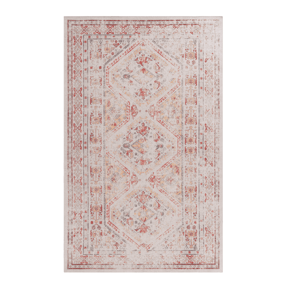RAINLEX 5' x 8' Beige Vintage Area Rug, Soft Low-Pile, Stain-Resistant, Non-Slip