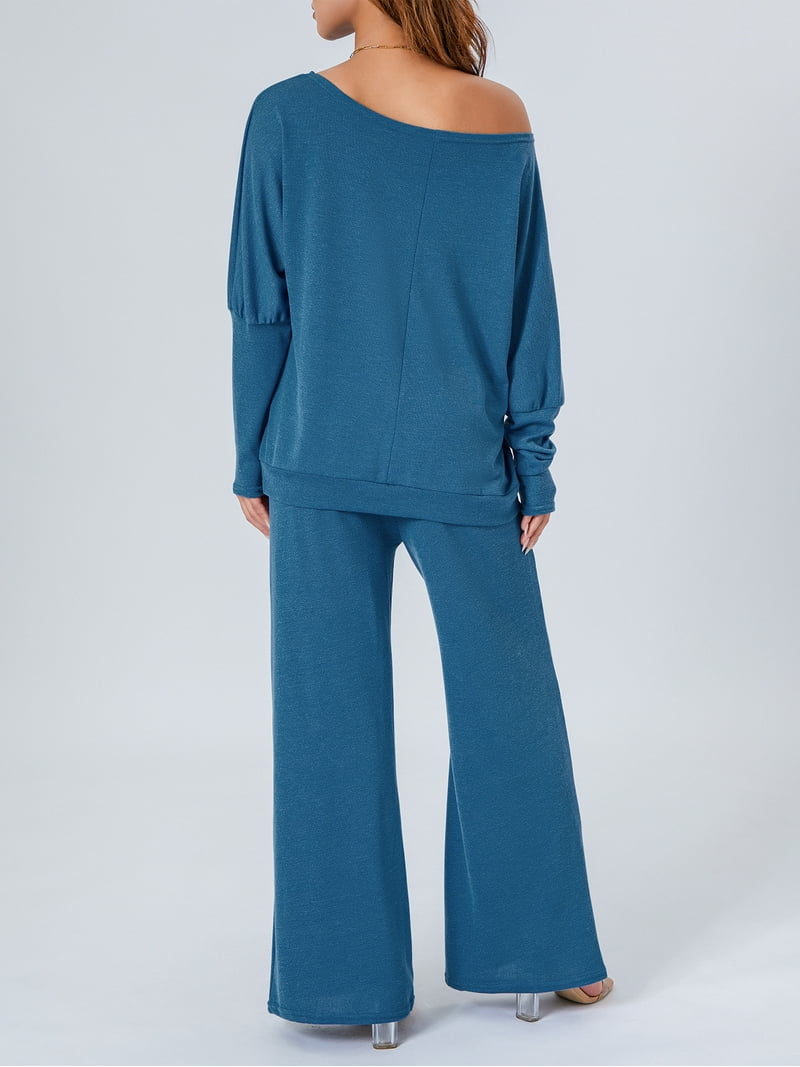 Women's Two Piece Pajama Set Long Sleeve Off Shoulder Knit