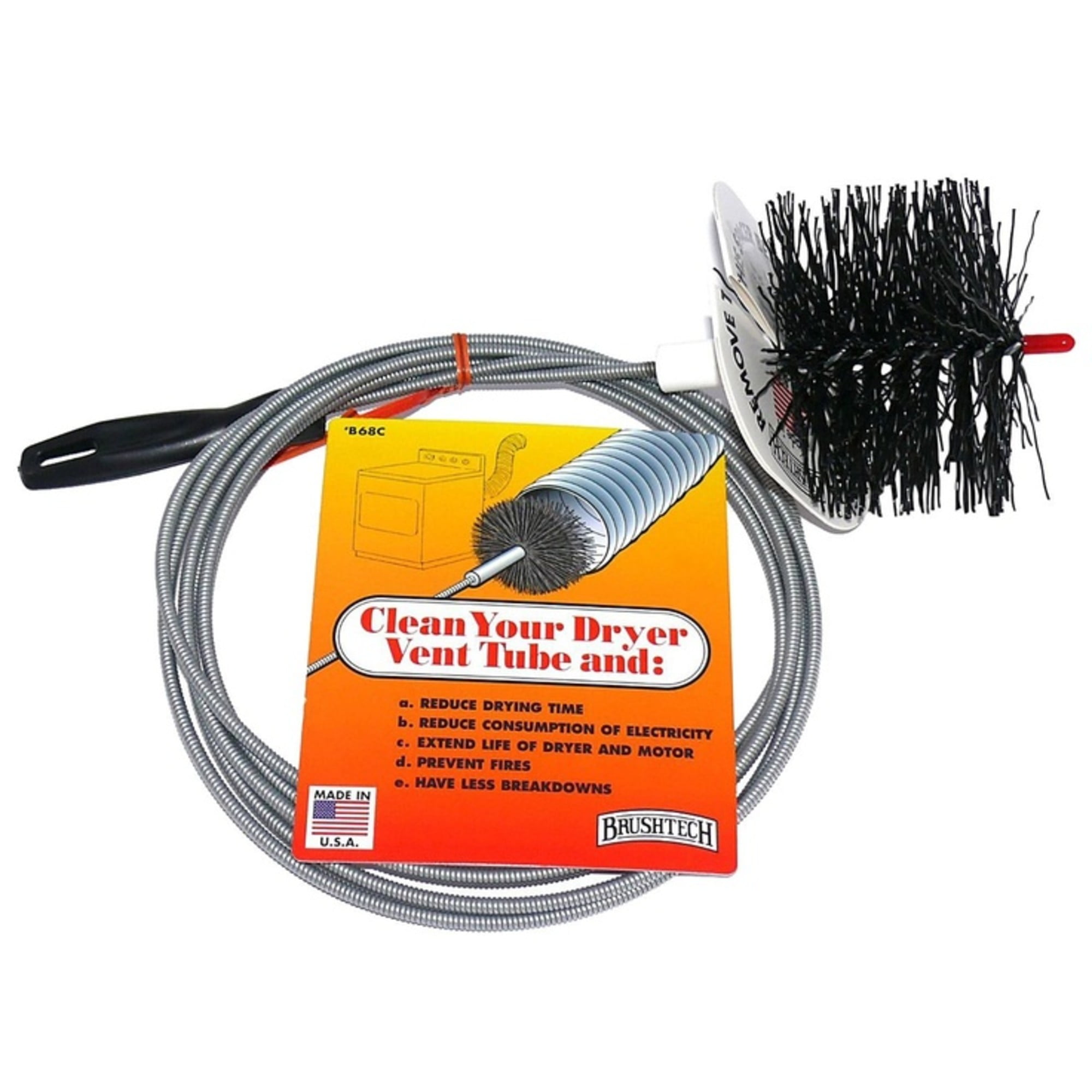 Brushtech Dryer Vent Cleaning Brush - 10-Foot Flexible Duct Cleaning Tool with Non-Kinking Spring for Lint Removal, Improved Airflow, Safer Dryers - Made in the USA, House Maintenance Supplies
