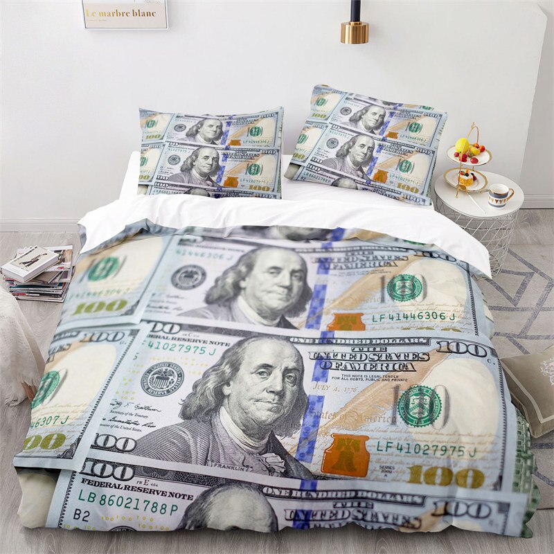 Money Bedding Set Microfiber Dollar Bills of United States Print Duvet Cover Twin King Size For