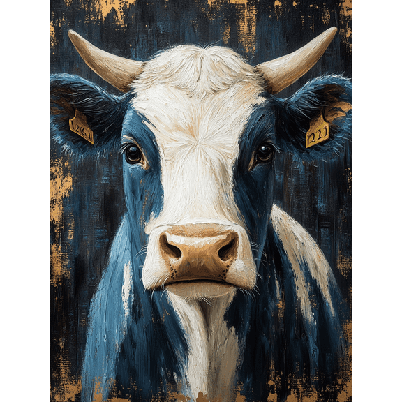 Blue Cow Canvas Painting Wall Art， Perfect for Living Room， Bedroom， Kitchen， Office， and Farmhouse Decor.