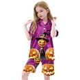 thumbnail image 3 of Gelikeya Girls Pajamas Size 10-12 Halloween Outfits 3 Piece Short Sleeve Tops + Shorts + Pants Nightiewear Pajama Sets (Purple, 12-13 Years), 3 of 7