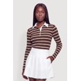 thumbnail image 2 of Women's Almost Famous Ribbed Knit Striped Long Sleeve Polo Shirt, 2 of 4