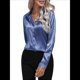 thumbnail image 3 of Blusas de Satén para Mujer, Informales, de Larga, con Botones, Elegantes, para Trabajo y Negocios Azul M, 3 of 10