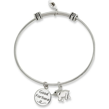 Connections from Hallmark Stainless Steel "Good Fortune" and Elephant Multi-Charm Bangle