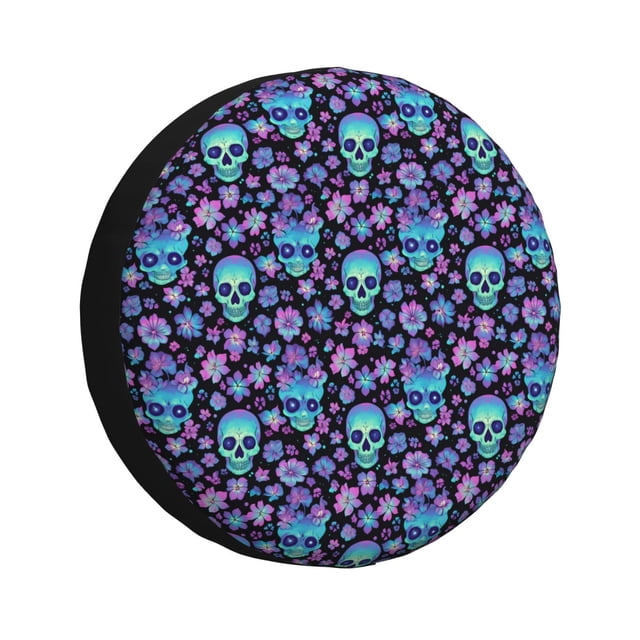 Balery Funny Skull Flower Cubiertas para Neumáticos - Protector Resistente para Neumáticos de Camioneta, SUV, Remolque, Camper y RV-16 inch