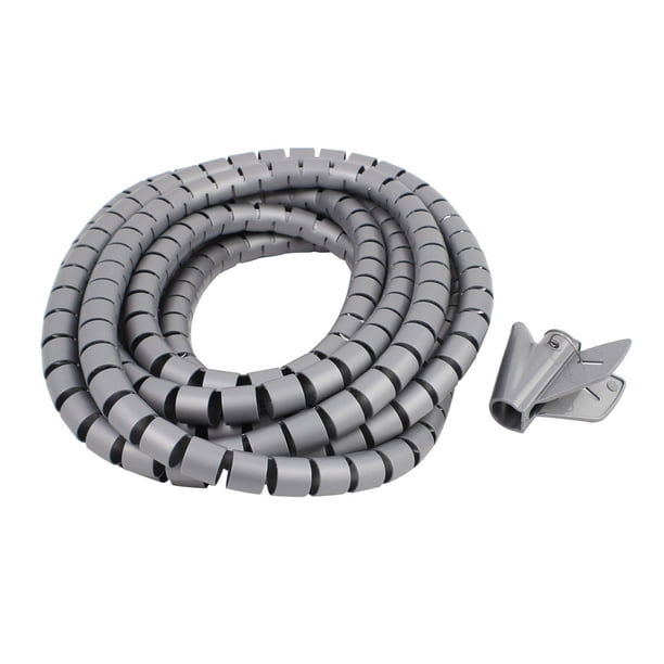 Uxcell 5M 20mm Organizador de Cables Flexible Tubo Envoltura Espiral con Clip Gris