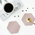 thumbnail image 4 of Lsque Rose Gold Abstract Spots 1 Pattern 4" Drink Coasters Set of 4, PVC Leather Absorbent Coasters, Table Coaster Set Decorative Coffee Cup Coasters Housewarming Gift -Hexagon, 4 of 6
