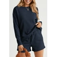 thumbnail image 2 of Stay Comfortable and Chic in this Navy Blue Textured Long Sleeve Top and Shorts Set - [ZhiHiMeRi] | (US 12-14)L,Navy Blue, 2 of 10
