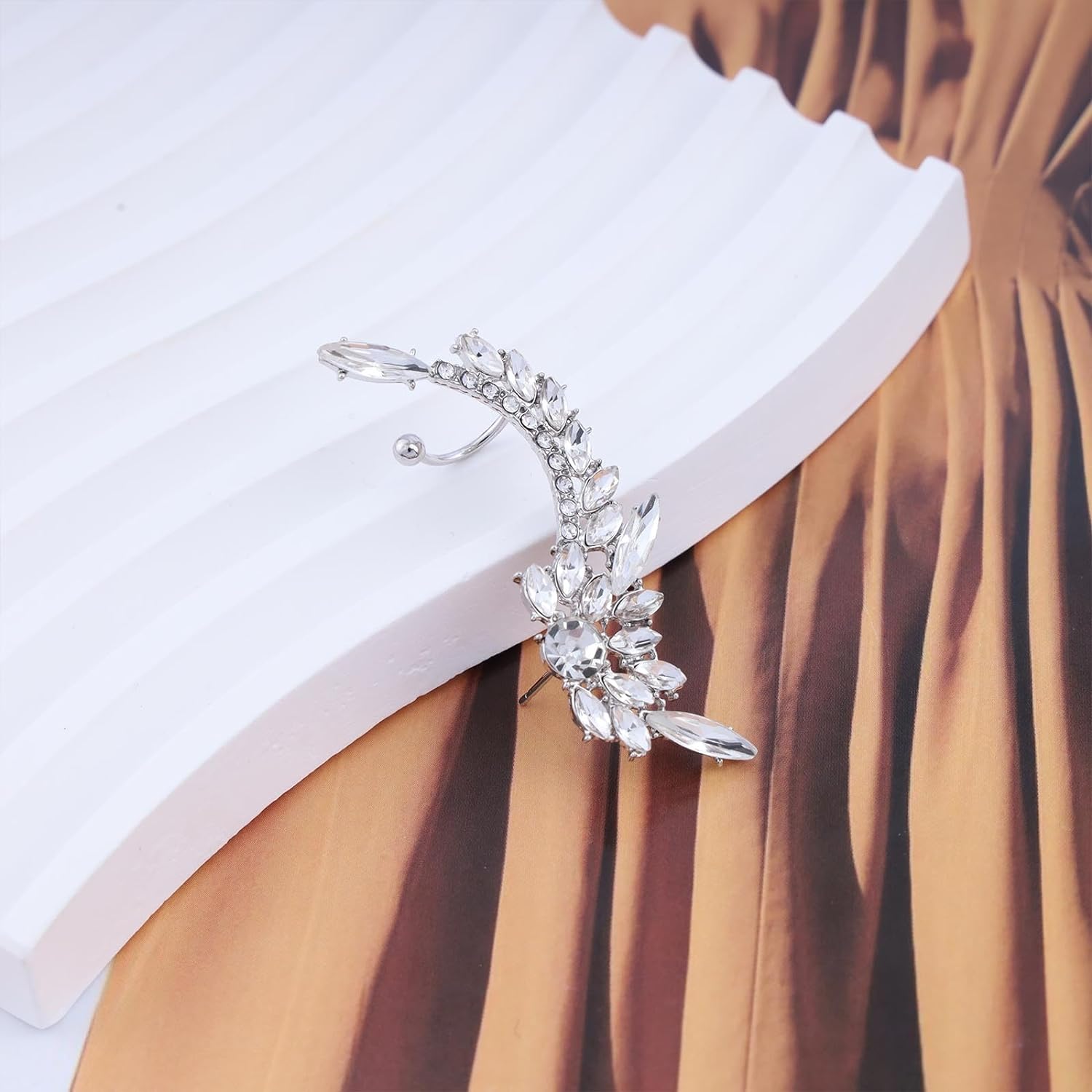 Rhodium Plated 925 Sterling Silver CZ Crystal Clip-On Wrap Ear Cuff – #2514