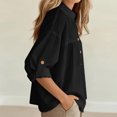 thumbnail image 6 of Vivianyo HD Women's Mandarin Collar Blouse, Oversized Split V Neck Roll Sleeve Button Front Shirt for Women, Spring Lightweight Woven Top for Casual Commute and Home Lounging, Sizes S-3XL, 6 of 8