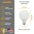 thumbnail image 2 of Sunlite LED G25 Globe Light Bulb, 6 Watts (60W Equivalent), Standard E26 Base, 500 Lumens, Dimmable, Frosted, 90 CRI, Title-20 Compliant, ETL Listed, 3000K Warm White, 6 Pack, 2 of 6
