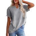 thumbnail image 2 of Womens Waffle Knit Summer Shirts Cap Sleeve Blouse V Neck Patchwork Tees Preppy Loose Fitted Work Pullovers, 2 of 9