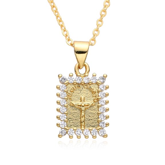 Iced Out Jesus Cross Pendant Necklace For Men Women 14K Yellow Gold Bling 5A Geometric Zircon Religion Fashion Hip Hop Jewelry