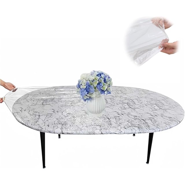 Clear Vinyl Round Fitted Tablecloth Elastic Edged Table Cloth ,Plastic Table Cover Protector+Clear Oval Tablecloth+Elastic Edge Fit+x es+PVC Material+Indoor and Outdoor Use