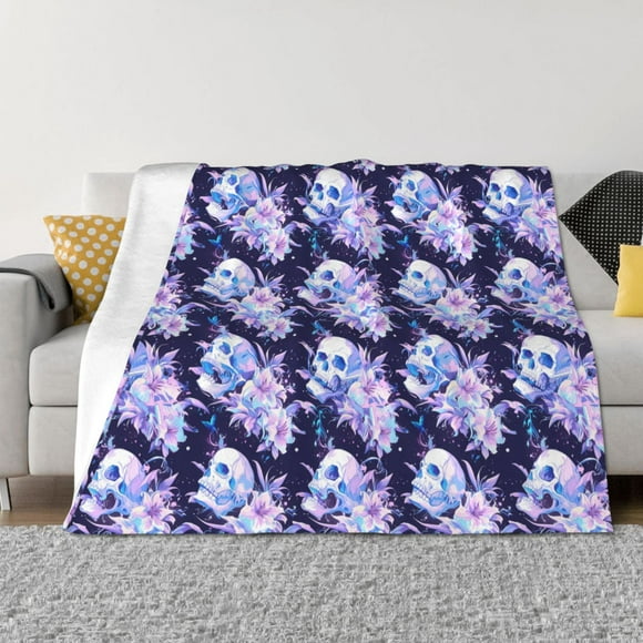 Fotbe blue starry sky Skull flower Manta de Franela con Estampado, Manta Ultrasuave para Cama, Sofá, Auto, Hipoalergénica y Antibolitas-50"x40"