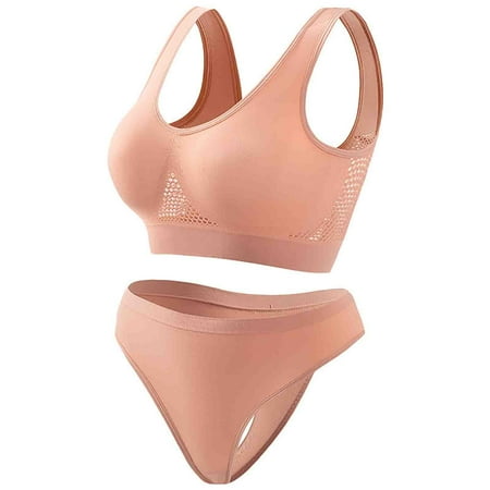 Virmaxy Womens Wirefree Sport Bras Briefs Set High Impact Workout Gym Activewear Set Workout Gathering Seamless Breathable Sports Underwear Panty Set Pink S