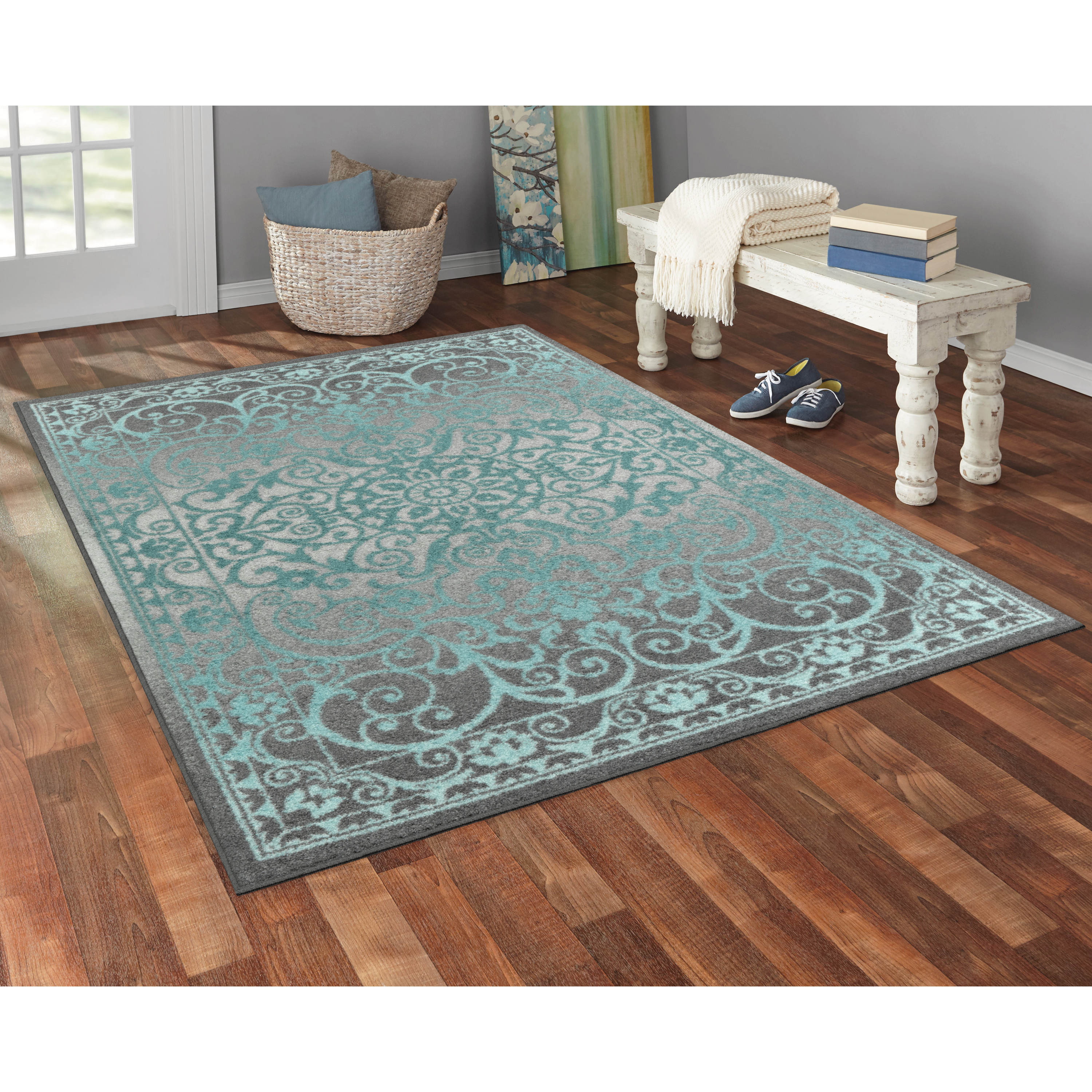Mainstays India Medallion Textured Print Area Rug and Runner Collection