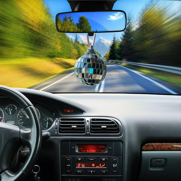 Car Hanging Disco Ball Decor Reflective Auto Rear View Mirror Charm Pendant  ^