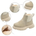 thumbnail image 6 of Chelsea Boots Girls Boys Winter Furry Lined Ankle Booties Waterproof Leather Lug Sole Zipper Snow Boots Stretch Knitted Slip on Kids Boot Beige 8 Toddler, 6 of 6